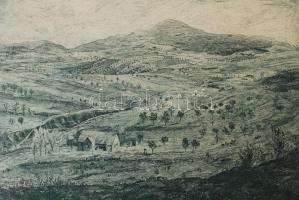 Gross Arnold (1929-): Domboldal. Rézkarc, papír, jelzett, 20×28 cm