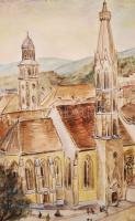 Nógrádi jelzéssel: Sopron, Kecskés templom. Akvarell, papír, 38×26 cm