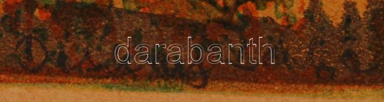 Diskay Lenke (1924-1980): Palántázók. Színezett linó, papír, jelzett, 33×24 cm