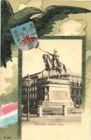 Zagreb, Spomenik Jelacica bana / statue, eagle, coat of arms litho