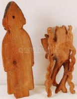 2 db naiv fa faragás, jelzés nélkül: halak, kucsmás férfi, 12×28, 41×12 cm