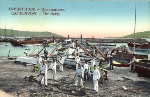 Herceg Novi, Hafen / port, navy officers, ships So. Stpl