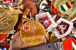 58db-os vegyes, szocialista jelvény, közte "Szocialista Brigád", "A Magyar Népköztársaság Úttörője", "A Magyar Népköztársaság Kisdobosa", "MOFÉM Törzsgárda", "MHSZ" és "Munkásőr" jelvények T:vegyes