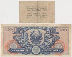 Románia 1948. 1000L + DN 5b "Városi Villamos Társaság Bukarest" T:III,III-
Romania 1948. 1...