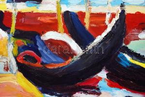 Schéner Mihály (1923-2009): Velence. Olaj, farost, jelzett, keretben, 50×70 cm