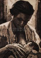 Ék Sándor (1902-1975): Afrikai nő gyermekével. Kőnyomat (lithográfia). Jelzett, papírméret: 59x42 cm