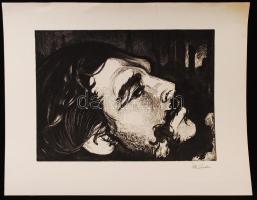 Ék Sándor (1902-1975): A halott Che Guevara. Kőnyomat (lithográfia). Jelzett, / Dead Che Guevara papírméret: 59x42 cm