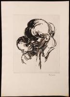 Ék Sándor (1902-1975): Anya gyermekével. Kőnyomat (lithográfia). Jelzett, papírméret: 59x42 cm