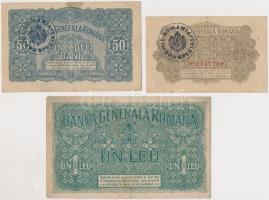 Románia / Német megszállás 1917. 25b + 50b + 1L román felülbélyegzéssel  T:III Romania / German occupation 1917. 25 Bani + 50 Bani + 1 Leu with overprint C:F