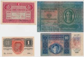 1912-1917. 1K + 2K + 10K + 100K mindegyik "Pest-Pilis-Solt-Kiskun Vármegye" körbélyegzésse...