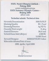 2008. 5000Ft Ag "Pekingi olimpia" T:PP tanúsítvánnyal! (ujjlenyomatos)