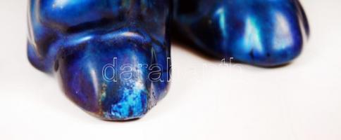 Zsolnay komondor, kék eozin, apró mázhibával, jelzett (pajzs), m:11,5 cm, h:14 cm