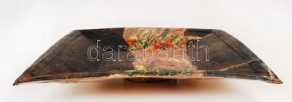 Kun Éva (1948-): Függöny között. Raku kerámia, kézzel festett, jelzett, kisebb repedéssel, 37×37  cm