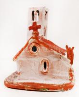 Kun Éva (1948-): Templom, gyertya és mécsestartó. Raku kerámia, kézzel festett, jelzett, kisebb repe...