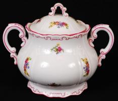 Zsolnay teás készlet, matricás, jelzett, egyik csészén apró hiba