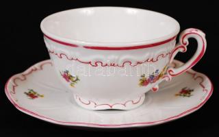 Zsolnay teás készlet, matricás, jelzett, egyik csészén apró hiba