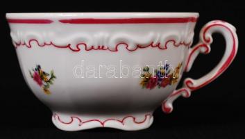 Zsolnay teás készlet, matricás, jelzett, egyik csészén apró hiba