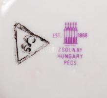 Zsolnay teás készlet, matricás, jelzett, egyik csészén apró hiba