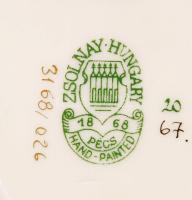 Zsolnay pillangó mintás szívecske, kézzel festett, jelzett, hibátlan, 11×8 cm/ Zsolnay porcelain bow...