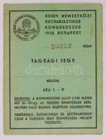1938 Budapesten megrendezett XXXIV. Nemzetközi Eucharisztikus Kongresszusról tagsági jegy térképpel