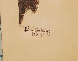 Ábrahám György: Kalapos férfi. Vegyes technika, papír, jelzett, üvegezett keretben 31×21