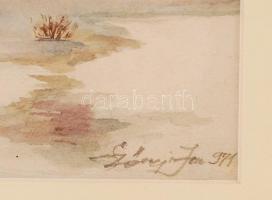 Szőnyi Jenő (1902-?): Téli táj raktár épülettel.  Akvarell, papír, jelzett, üvegezett kerteben, 19×2...