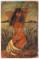 Olvashatatlan jelzéssel: Női akt. Olaj, farost, 34×24 cm