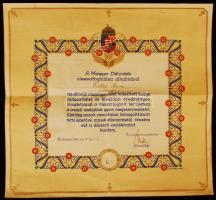 1941 A Magyar Délvidék visszacsatolása során a vasúti közlekedés megszervezéséért adott elismerő MÁV oklevél vasutas részére / Warrant for railway worker after the occupation of the Banat 40x40 cm