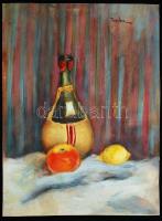 Pausz Ilona (1908-?): Csendélet üvegpalackkal. Akvarell, papír, jelzett, foltos, gyűrött, 36×27 cm