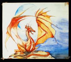 Olvashatatlan jelzéssel: Sárkány. Akvarell, papír, 29,5×29,5 cm