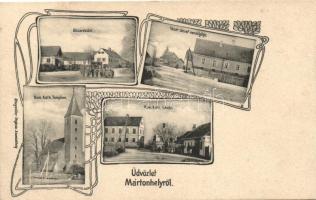 Mártonhely, Martjanci; Vezér József vendéglője, katolikus templom és iskola; kiadja Stegmüller fényirda / restaurant, church, school; Art Nouveau