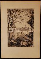 Koch Ernő (1898-1970): Parlament Budáról. Rézkarc, papír, jelzett a karcon, 33×24 cm