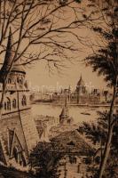 Koch Ernő (1898-1970): Parlament Budáról. Rézkarc, papír, jelzett a karcon, 33×24 cm