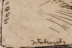 Istókovits Kálmán (1898-1990): Lánchíd 1946. Rézkarc, papír, jelzett a karcon, 15×19 cm