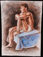 Kántor jelzéssel: Ülő férfi. Pasztell, papír, 60×43 cm