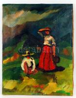 Nagy jelzéssel: Pihenő. Olaj, vászon, 58×44 cm