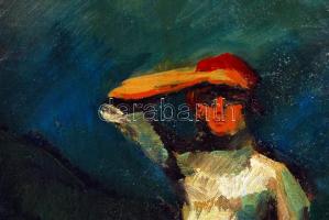 Nagy jelzéssel: Pihenő. Olaj, vászon, 58×44 cm