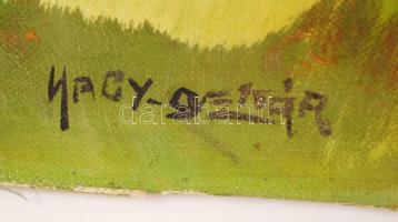 Nagy jelzéssel: Pihenő. Olaj, vászon, 58×44 cm