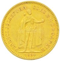 1894KB 10K Au "Ferenc József" Körmöcbánya (3.35g/0.900) T:2- apró ph. Hungary 1894. 10 Korona Au "Franz Joseph I" Kremnitz (3.35g/0.900) C:VF small edge error Huszár: 2200., Adamo K8