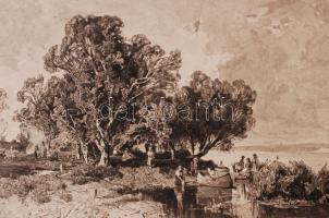 cca 1890 Mészöly Géza: Balatoni halásztanya. Wörnle rézmetszete. Lapméret 62x50 cm