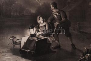 1845 Haanen György: Éji szánkázás. A pesti Műegyesület tagjainak. Kőre metszette Hohe F. Nagyméretű ...
