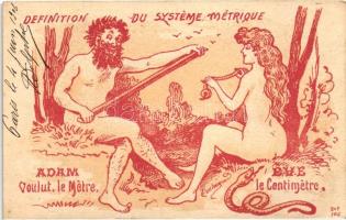 Definition du Systeme Métrique / Adam and Eve, erotic, humour, artist signed (EK)