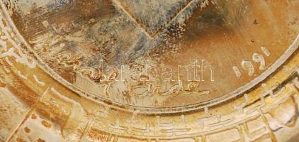 Michael Ende tervezte tálka, ezüstözött fém, jelzett, gravírozott, eredeti tokjában, d:12,5 cm