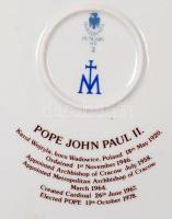II. János Pál pápát ábrázoló Hollóházi porcelán falitányér, hibátlan, jelzett, d: 26 cm