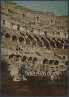 1932 Kerny István (1879-1963): Róma, Colosseum, vegyileg színezett, pecséttel jelzett vintage fotóművészeti alkotás, 2316 cm