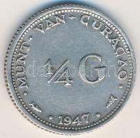 Curacao 1947. 1/4G Ag I. Vilma T:2- Curacao 1947. 1/4 Gulden Ag Wilhelmina I C:VF