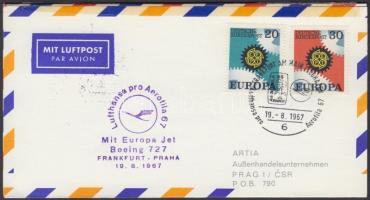 Lufthansa-MALÉV Frankfurt-Prága-Budapest alkalmi repülés emléklap az Aerofila bélyegkiállításra, Lufthansa, Malev Frankfurt-Prague-Budapest casual flight memorial sheet to Aerofila Stamps Exhibition