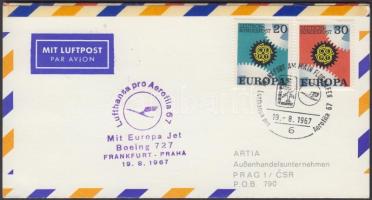 Lufthansa-MALÉV Frankfurt-Prague-Budapest flight occasional commemorative sheet to Aerofila Stamp exhibition, Lufthansa-MALÉV Frankfurt-Prága-Budapest alkalmi repülés emléklap az Aerofila bélyegkiállításra