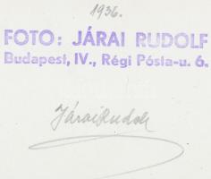 cca 1940 Járai Rudolf (1913-1993): Budapest, dunai látkép a régi Erzsébet híddal, hajó kikötővel, pe...
