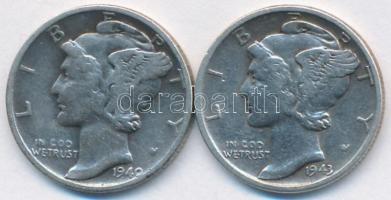 Amerikai Egyesült Államok 1940-1943. 1D Ag "Mercury" (2x) T:2-
USA 1940-1943. 1 Dime Ag &q...